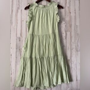 Chembery Light Green Tiered Midi Sundress with Flutter Sleeves